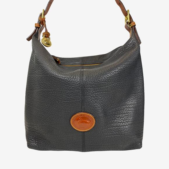 Dooney & Bourke AWL Pebbled Leather Hobo Black British Tan Trim Vintage - Picture 2 of 16